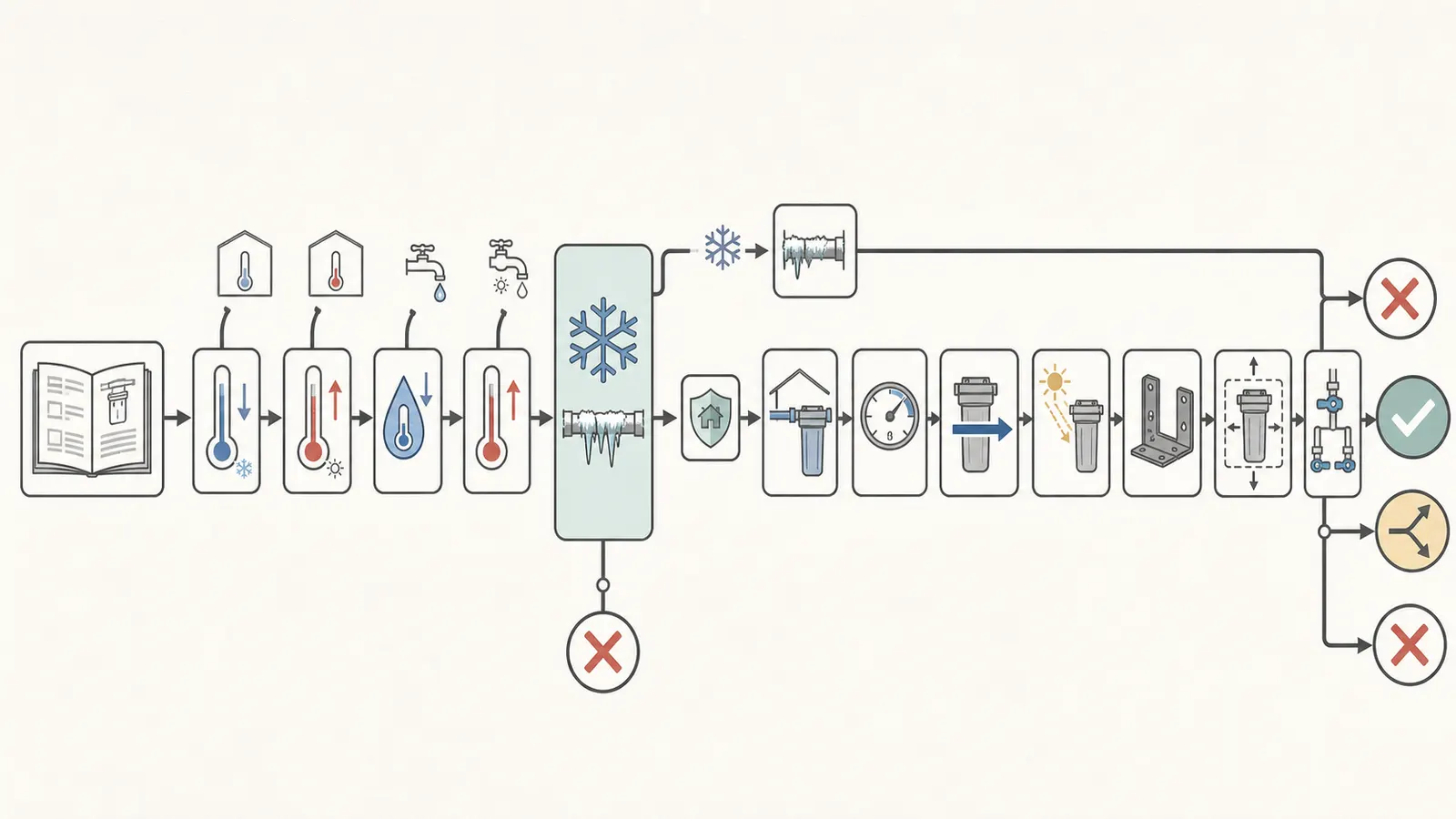 Decision map turning garage temperature, model limits, and winterization into yes, conditional, or no