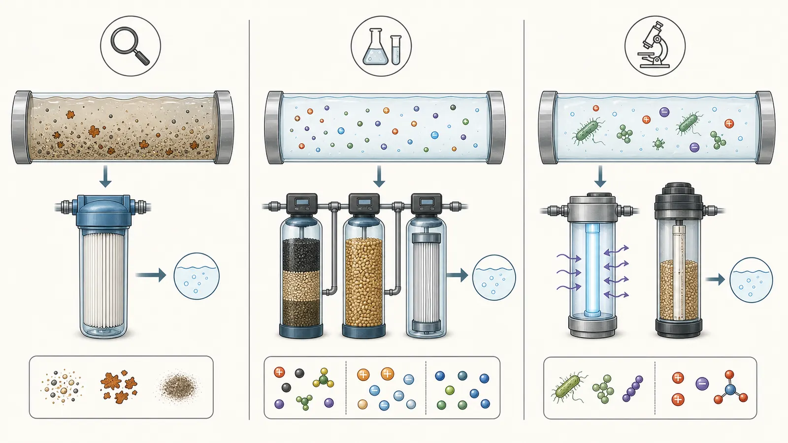 Comparison separating visible sediment, dissolved minerals, and health contaminants