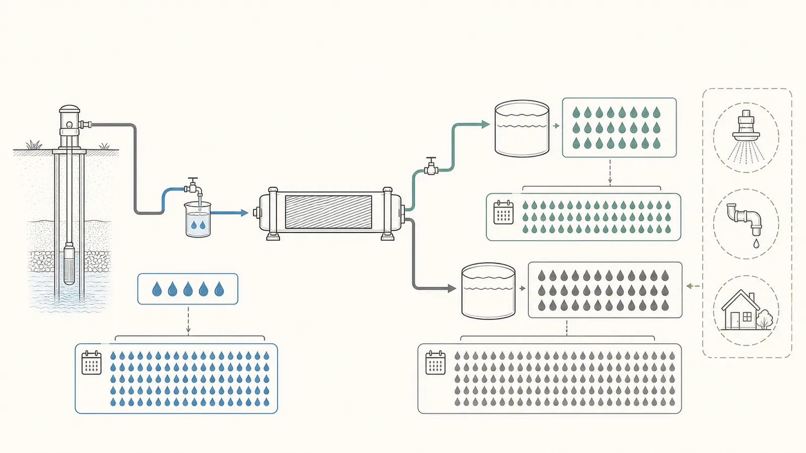 Worked conversion from daily permeate use to daily and annual reject water and total well demand