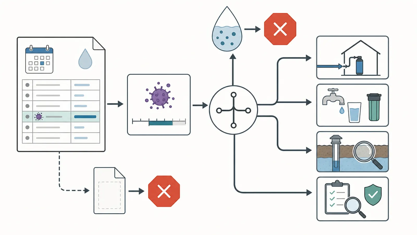 Decision map from a private-well lab result to a specific treatment goal and scope