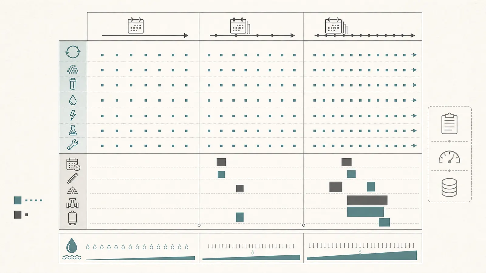 A five-year and ten-year ledger comparing recurring costs with scheduled replacements