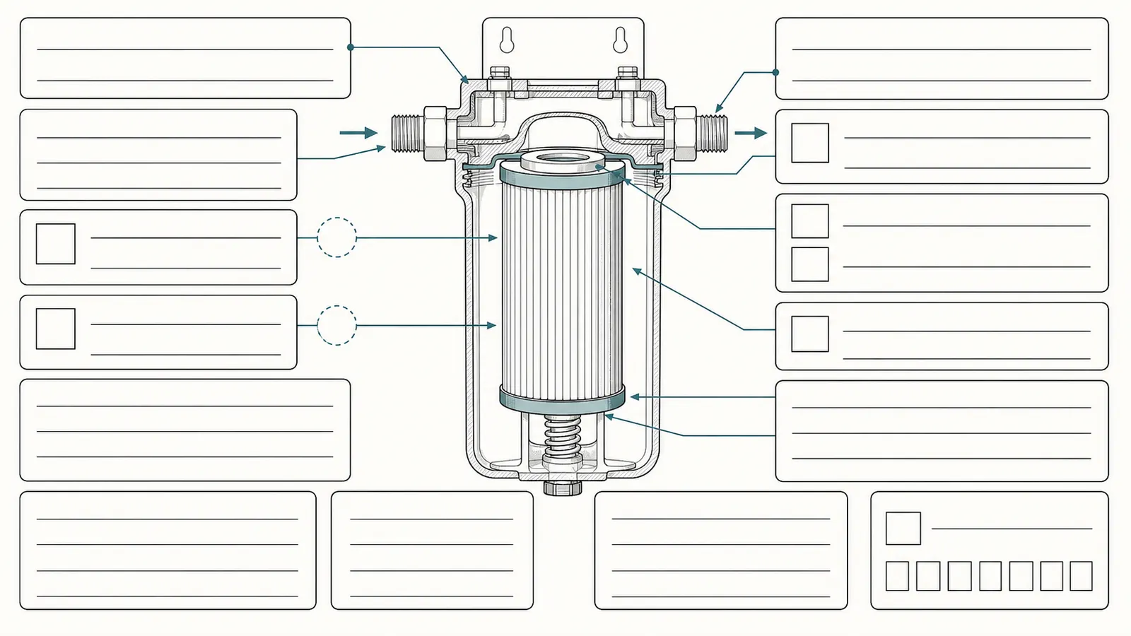 Record sheet showing model, nominal length, diameter, ends, seals, flow, pressure, and certification fields