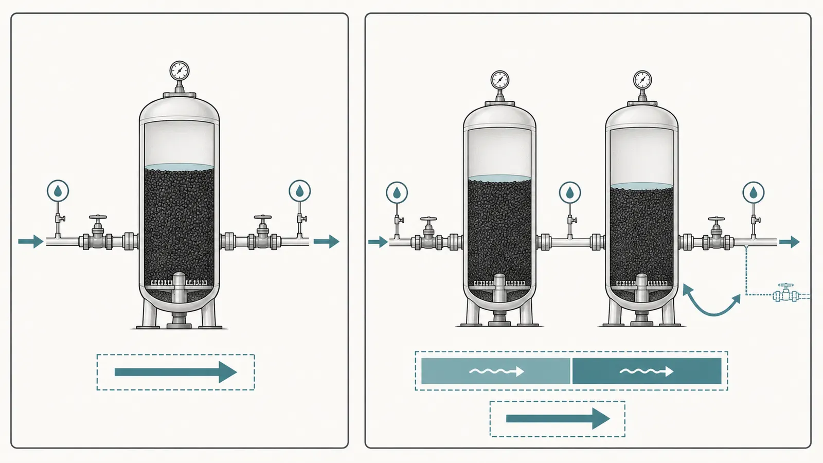 Single carbon vessel compared with two vessels in lead-lag series
