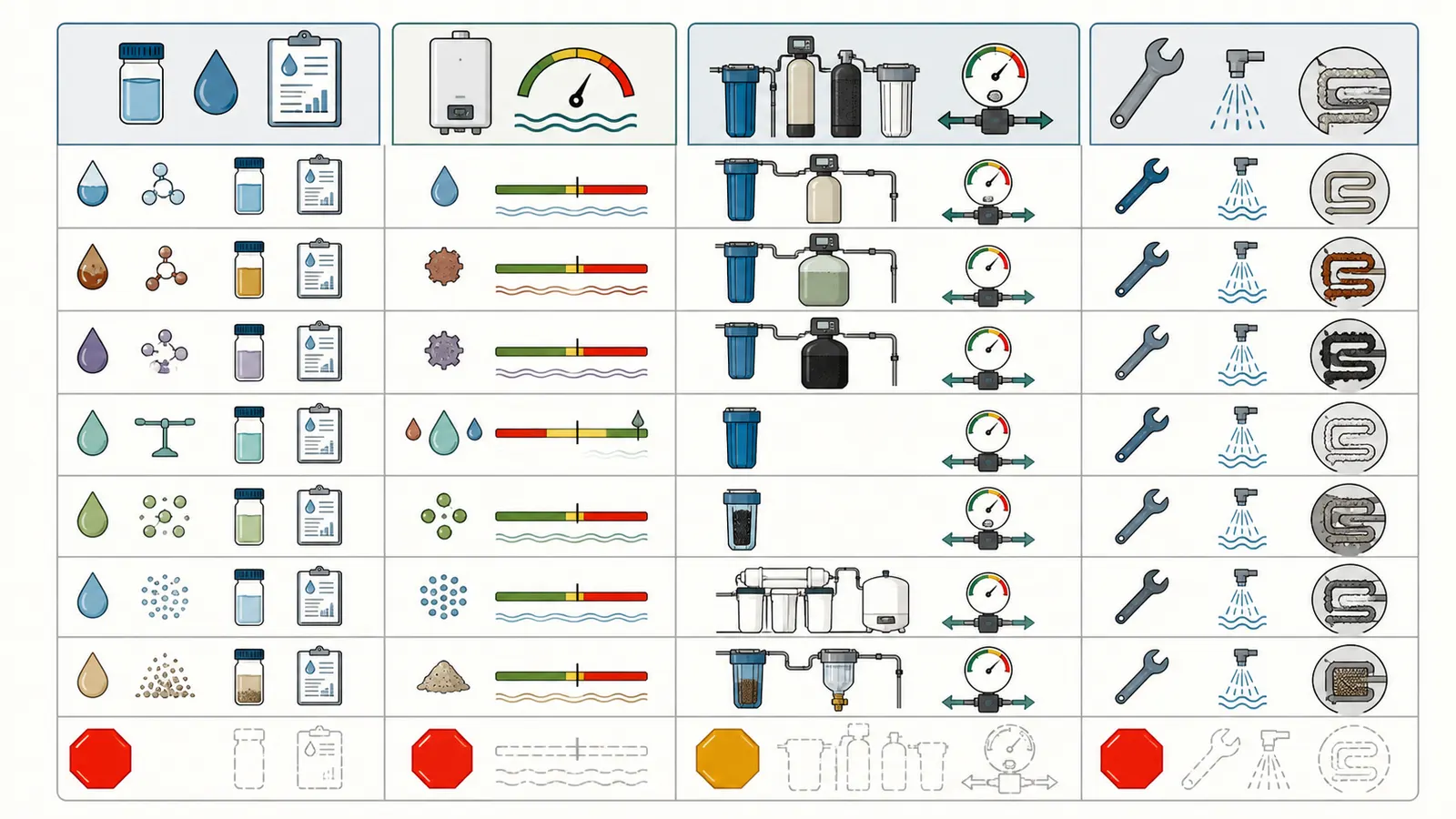 Comparison of well-water test results, treatment equipment, pressure drop, and tankless maintenance implications