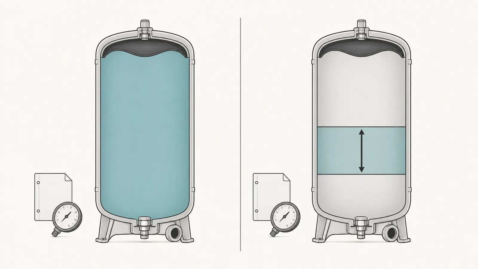 Comparison of nominal tank volume with the smaller usable drawdown between cut-out and cut-in