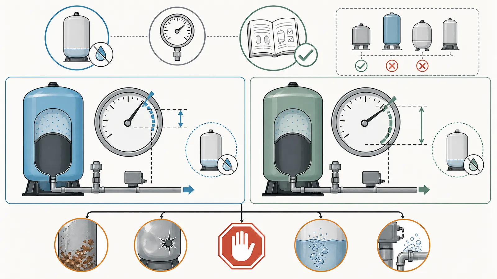 Manufacturer-specific precharge offsets compared without presenting one universal pressure rule