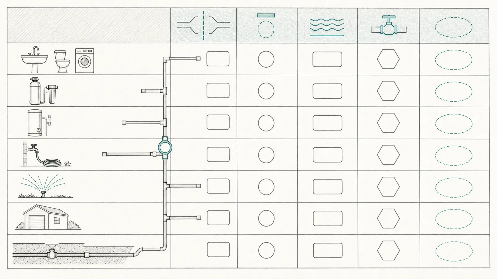 Branch worksheet comparing indoor, treatment, outdoor, and irrigation lines by device coverage