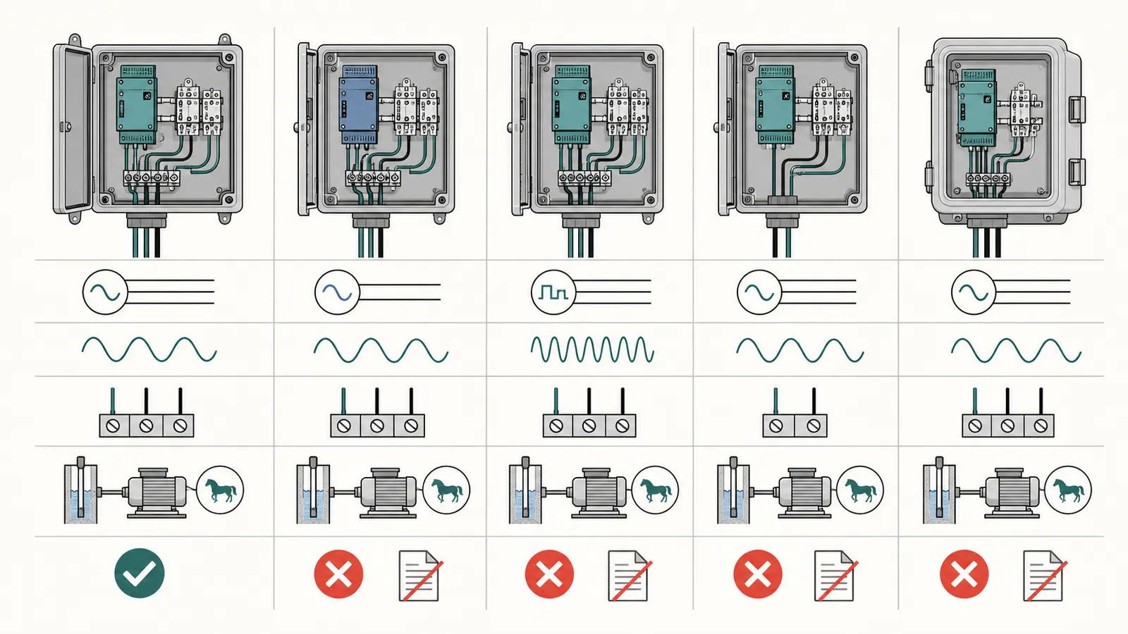 Side-by-side rejection of look-alike control boxes that match horsepower but differ in voltage, frequency, box type, or motor series