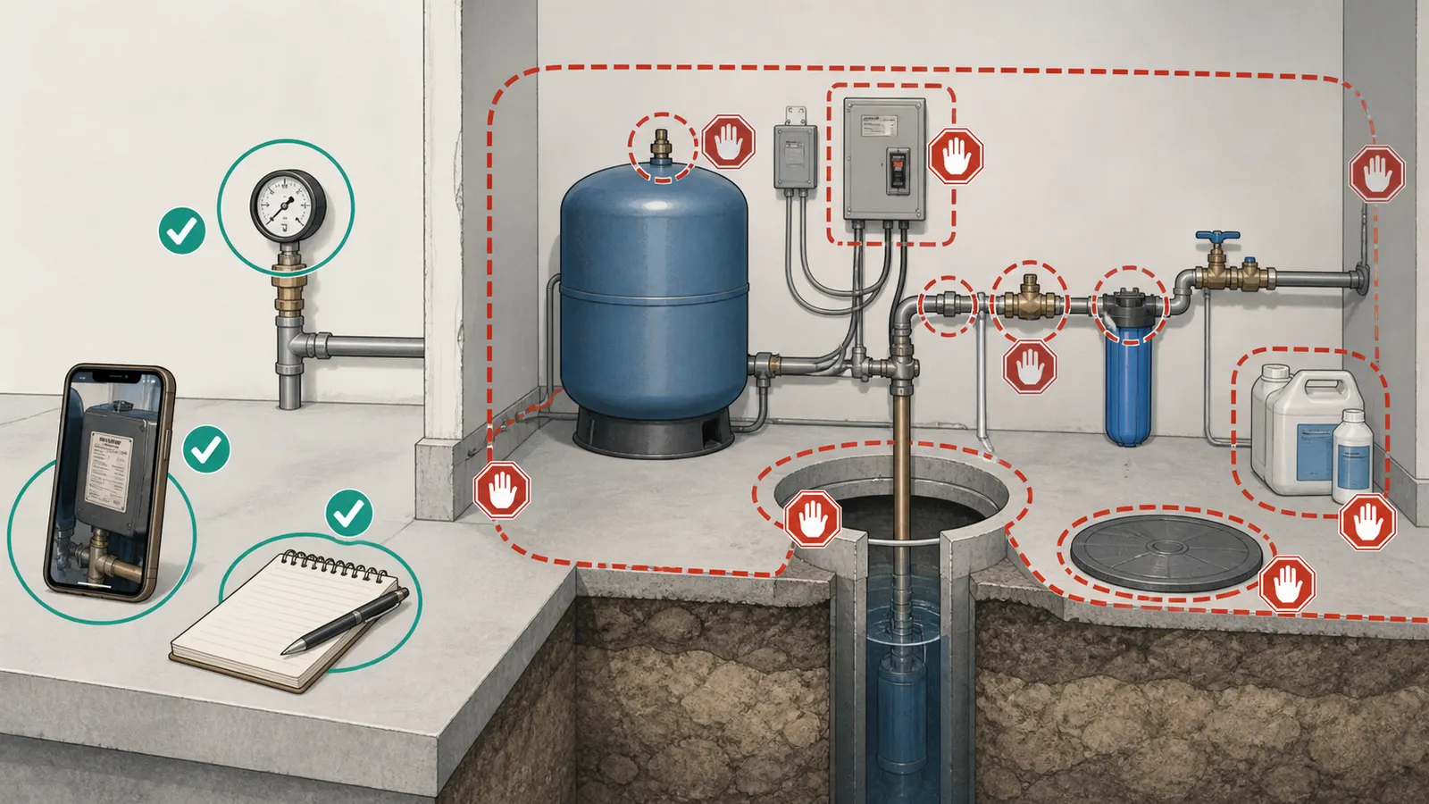 Safety boundary around energized controls, pressurized piping, well opening, and pump-pull work