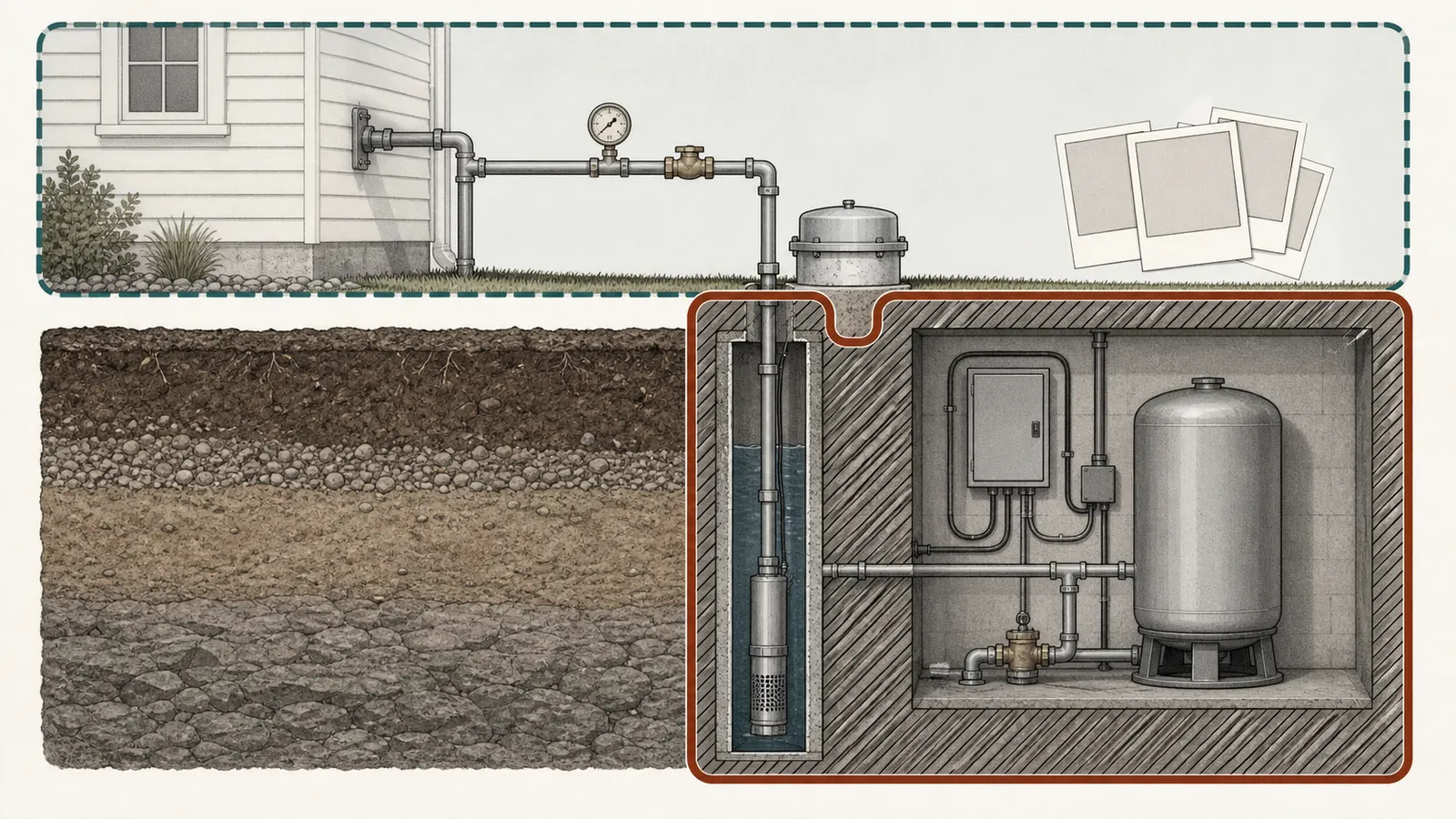 Safe homeowner observation boundary around a well pump control and pressure system