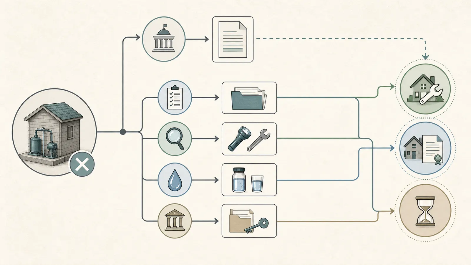 Seller decision map from a nonworking well pump to disclosure, repair, or pause