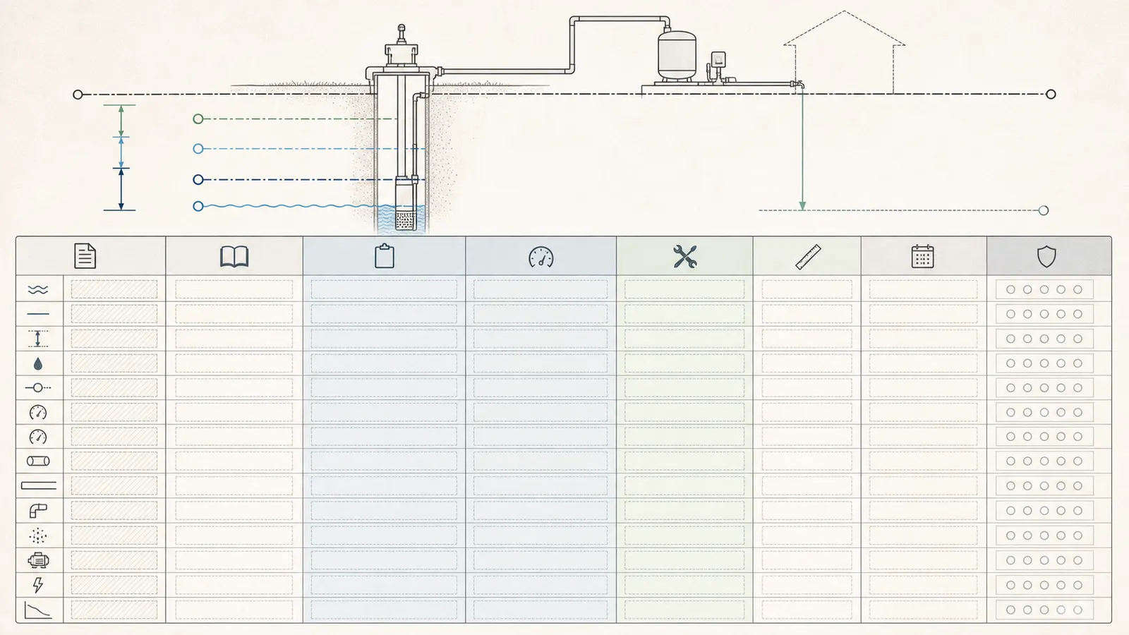 Worksheet comparing well record, current measurement, proposal, and confidence for every TDH input