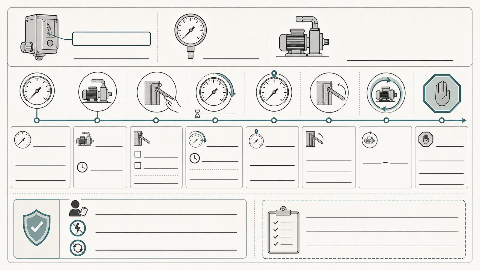Recordable pressure and timing log showing starting pressure, pump response, release result, and recovery