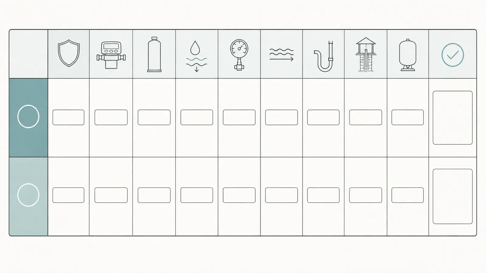 Worksheet-style comparison of two softener proposals by valve and flow data