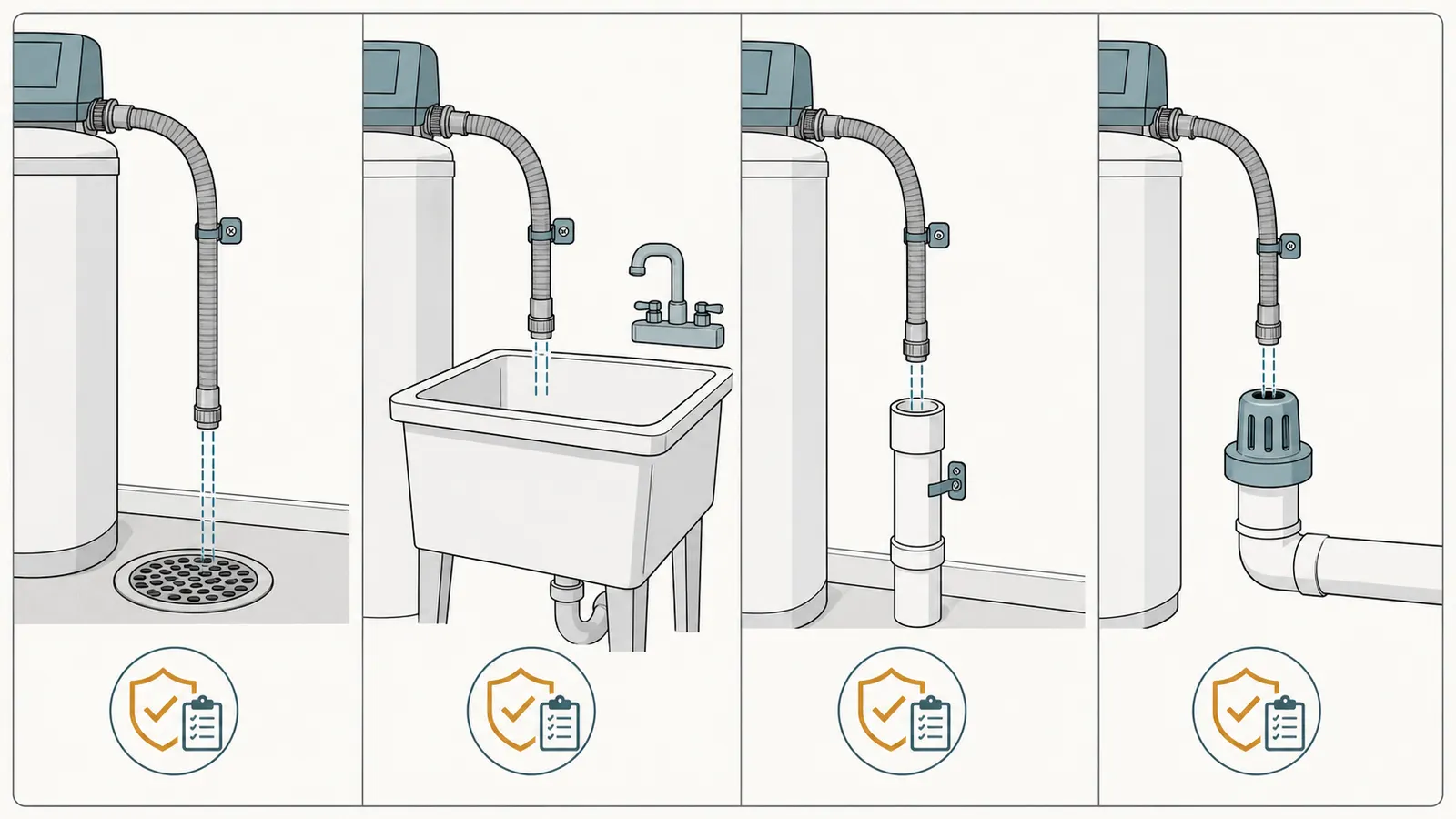 Comparison of a floor drain, standpipe, laundry tub, and listed air-gap device