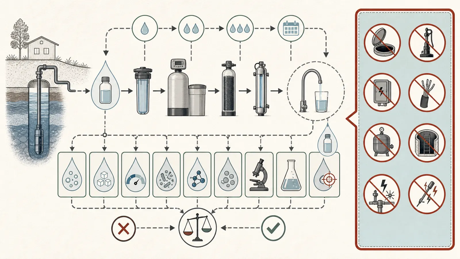 Verification flow for collecting raw and treated tap samples while avoiding energized, pressurized, or open-well work