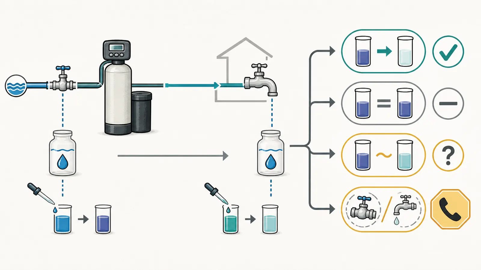 Paired hardness-test decision path comparing known untreated and downstream samples
