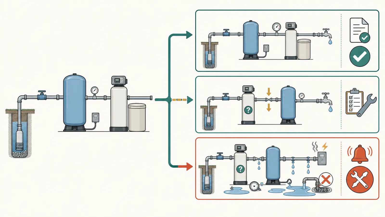 Decision map separating leave-alone monitoring, bypass guidance, and qualified repiping assessment