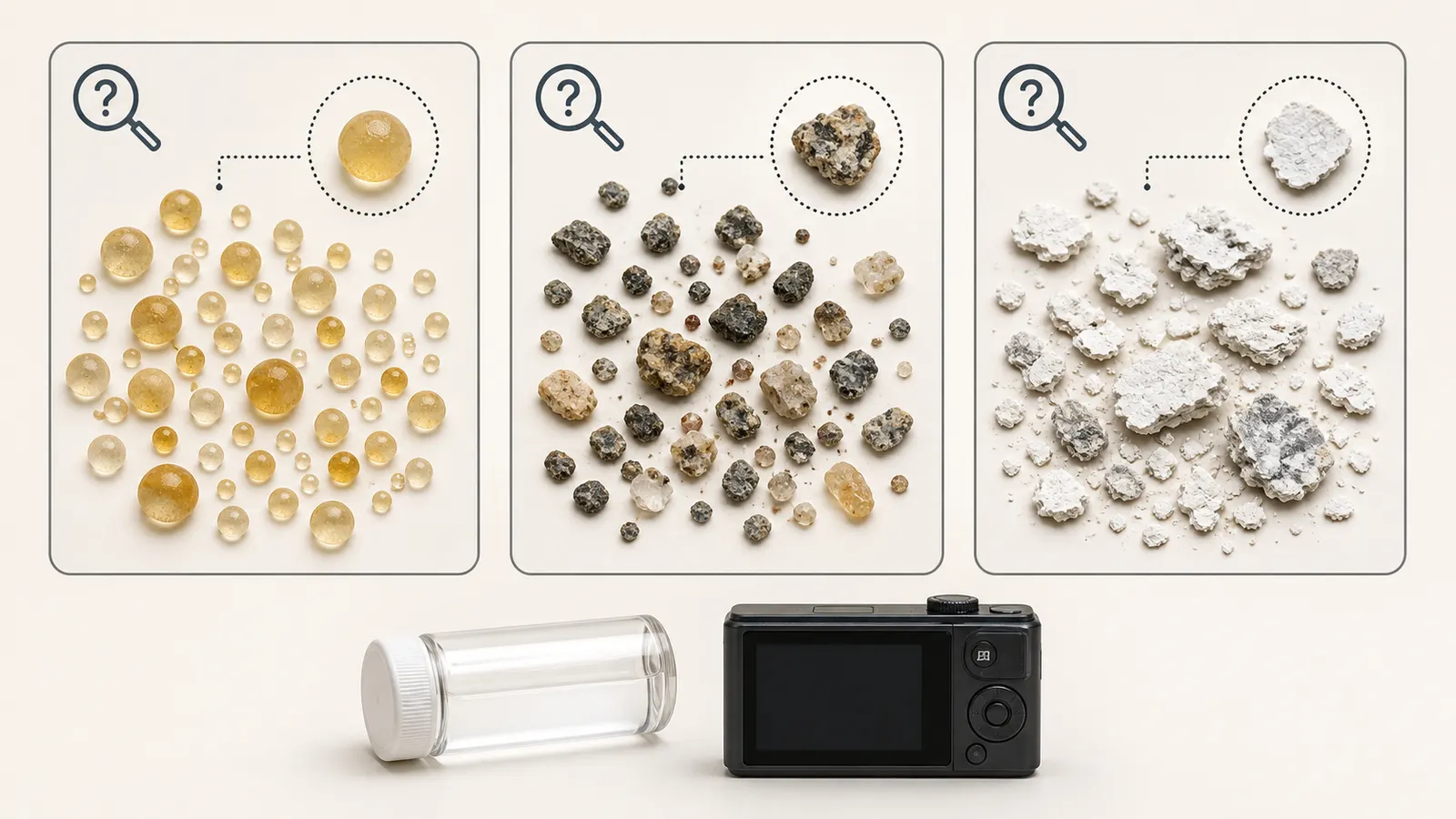 Comparison of resin-like beads, well sediment, and white or gray plumbing and water-heater debris
