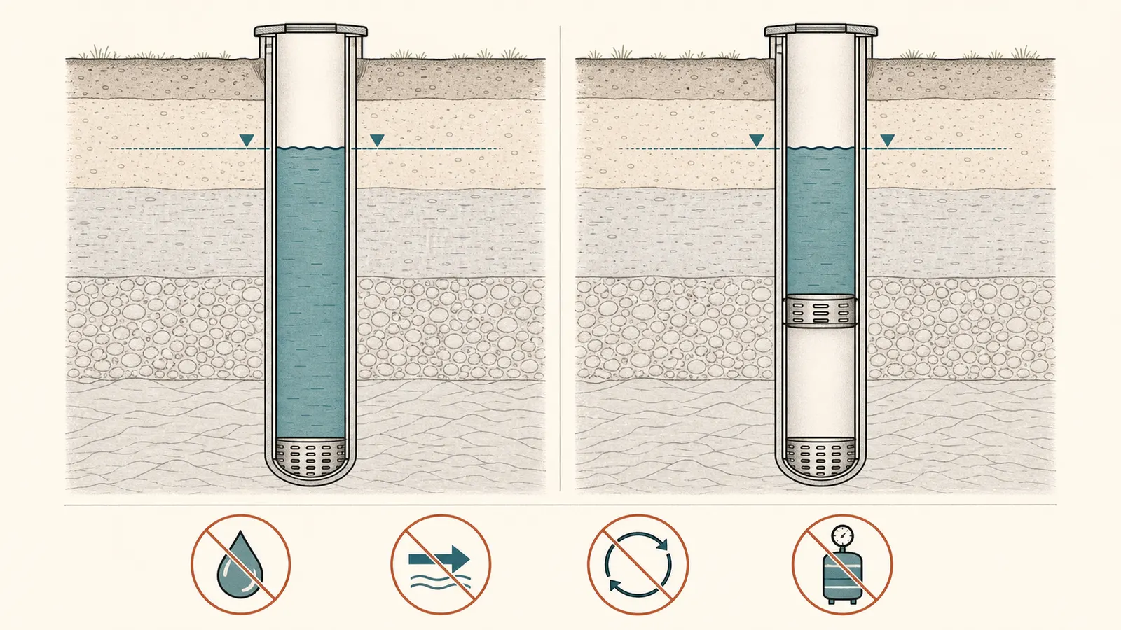 Comparison of total standing water to potentially usable water above the pump intake