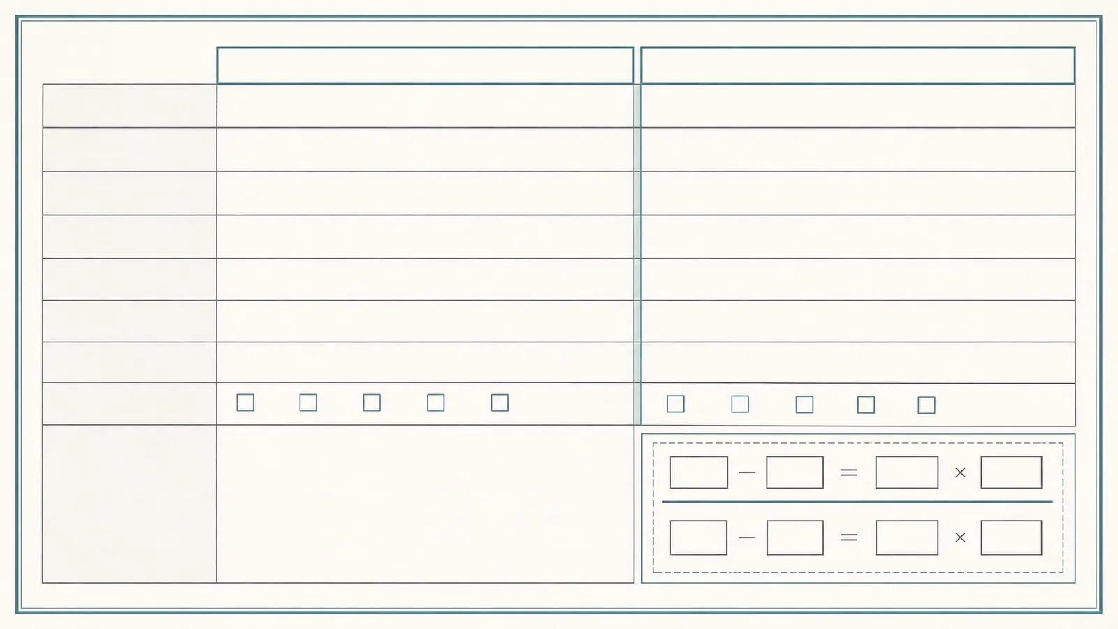 Contract review matrix separating included inspection work, extra charges, response promises, and exclusions.