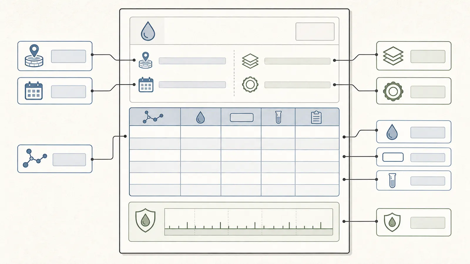 Annotated PFAS report showing compounds, units, method, sample point, date, and comparison benchmark