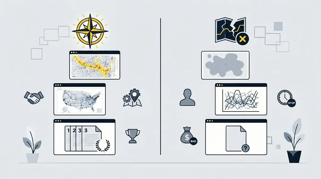 Ilustrație cu o listă de verificare pentru a recunoaște o agenție GEO serioasă