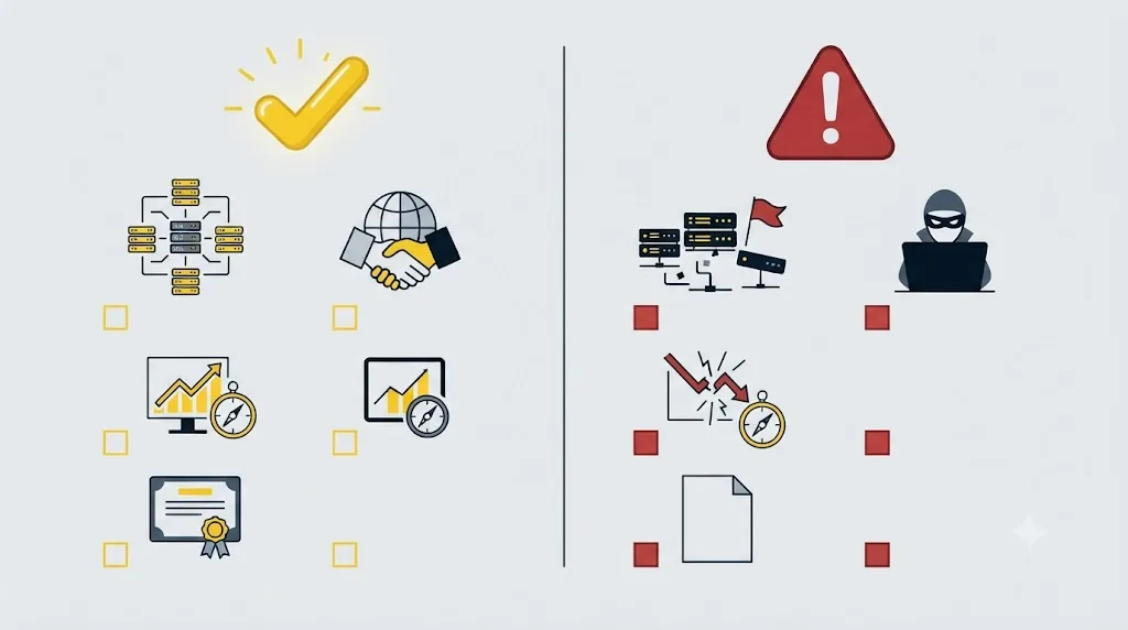 Ilustrație cu o listă de verificare pentru a recunoaște o agenție GEO serioasă