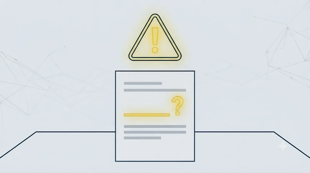 Ilustrație cu un semn de avertizare deasupra unui contract care menționează serviciul GEO fără definiție clară