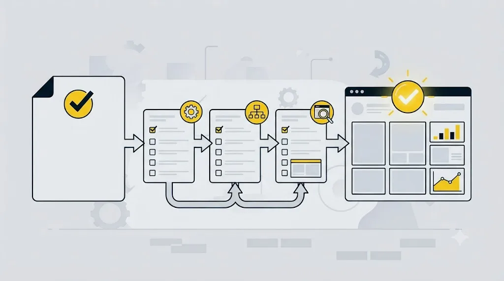 Ilustrație cu o listă de verificare pentru a confirma că un audit SEO a fost făcut corect