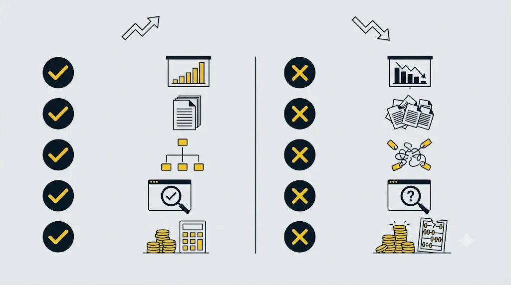 Ilustrație cu o listă de verificare pentru a recunoaște un audit SEO de calitate