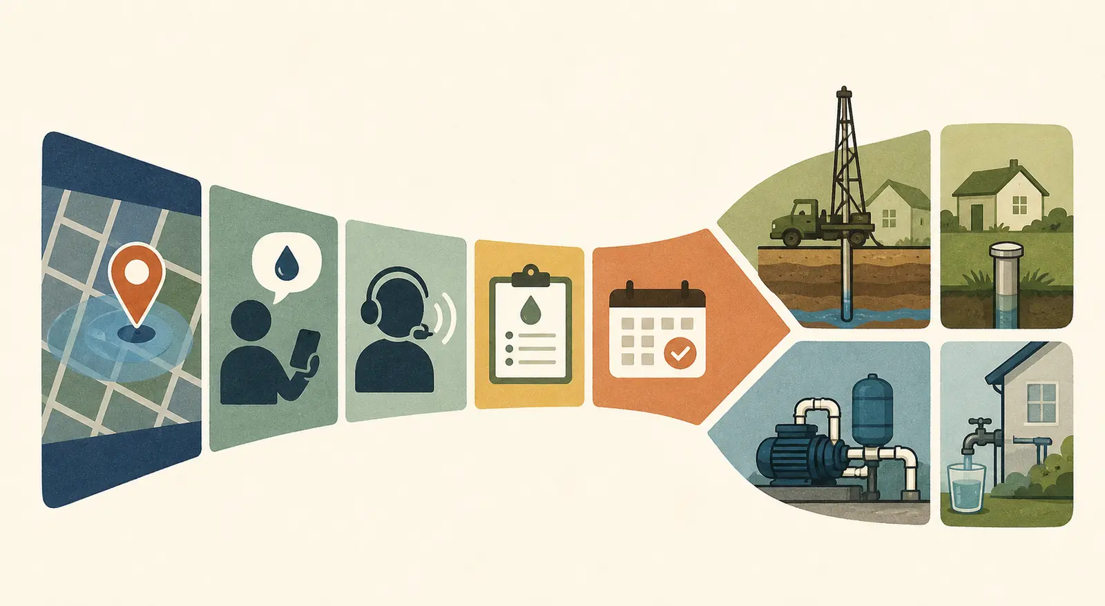 Illustration of a well contractor tracking Local Services Ads from paid lead to booked job