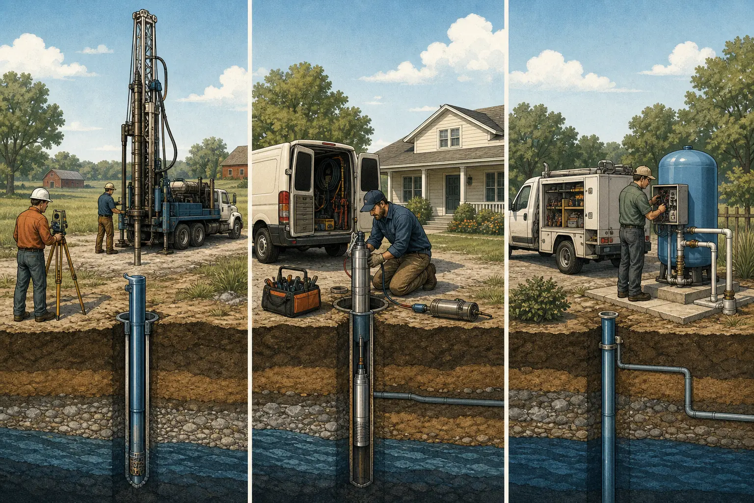 Illustration of a well contractor separating drilling, pump, and pressure system service lines