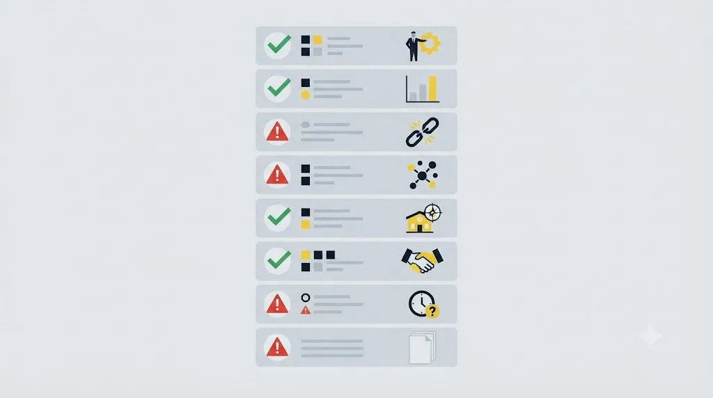 Ilustrație cu o listă de verificare pentru a recunoaște o firmă SEO serioasă
