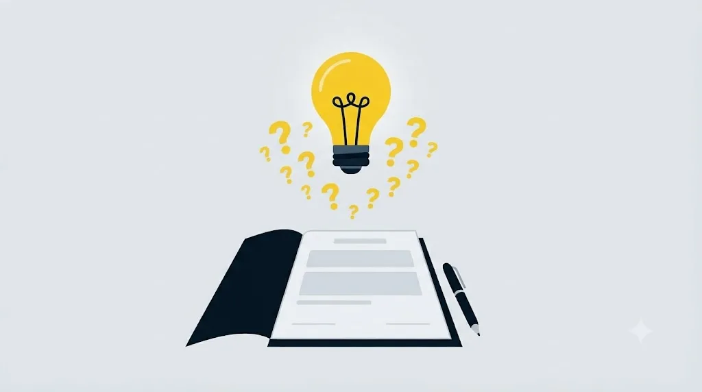 Ilustrație cu un contract și un bec aprins, simbolizând întrebările de pus unei firme SEO înainte de semnare