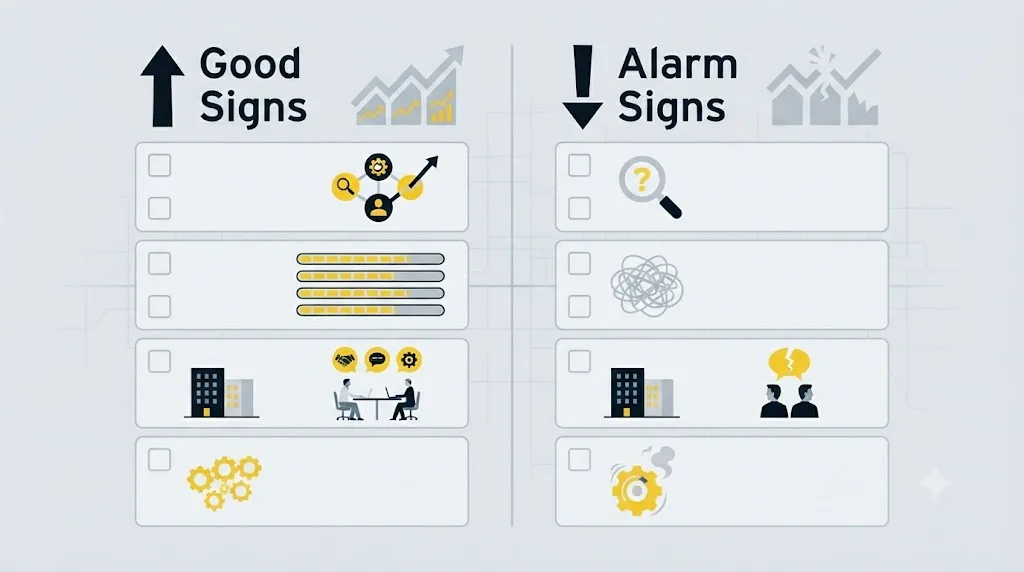 Ilustrație cu o listă de verificare pentru a recunoaște o firmă SEO serioasă