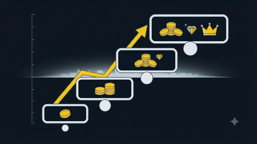 Illustration of a price ladder chart showing four Dubai SEO and GEO retainer tiers in AED