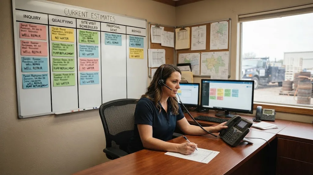 Illustration of a well company tracking calls through booked jobs