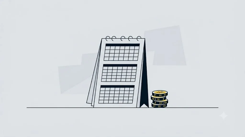 Illustration of a calendar and a small coin stack representing the timeline and cost of getting mentioned in ChatGPT