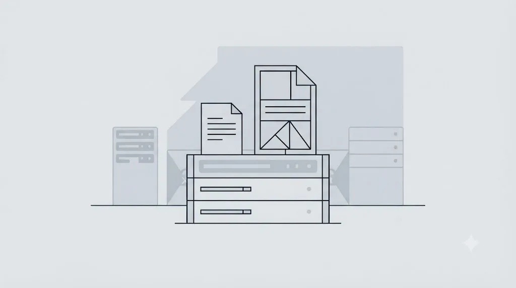 Illustration of a small llms.txt file next to a robots.txt file on a website server