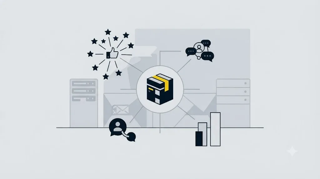 Illustration of a brand surrounded by review sites, forum threads and comparison pages that mention it