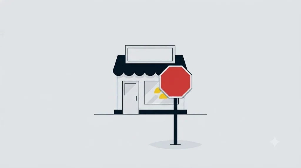Illustration of a small storefront with a stop sign, representing when to pause on ChatGPT visibility work