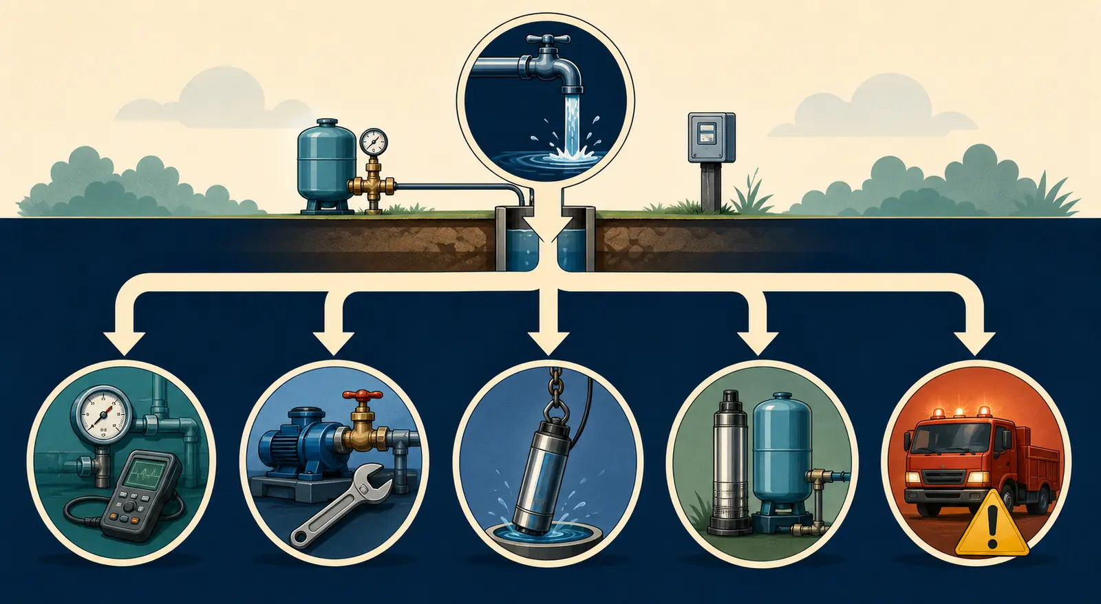 Illustration of a well pump repair call classification decision tree