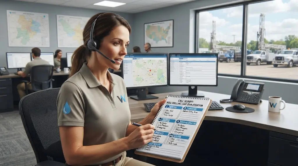 Illustration of a well contractor dispatcher checking service fit before dispatch
