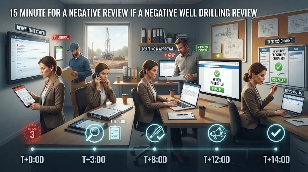 Illustration of a decision tree for responding to, reporting, or escalating a negative well contractor review