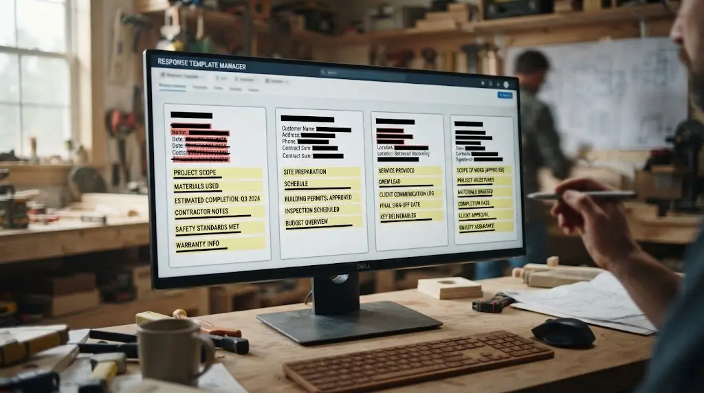 Illustration of a well contractor checking the job file before answering a negative review
