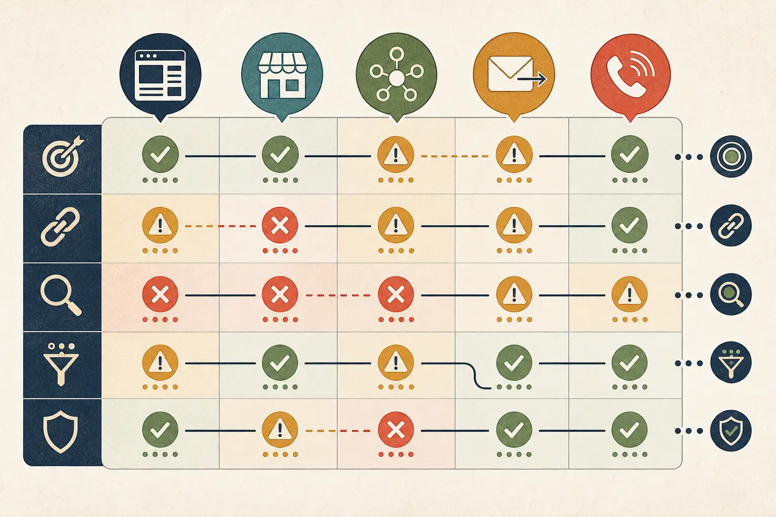 Illustration of a well contractor AI visibility diagnostic matrix