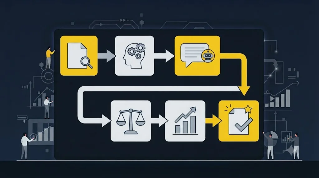 Ilustrație cu o schemă de flux a pașilor de optimizare pentru ChatGPT