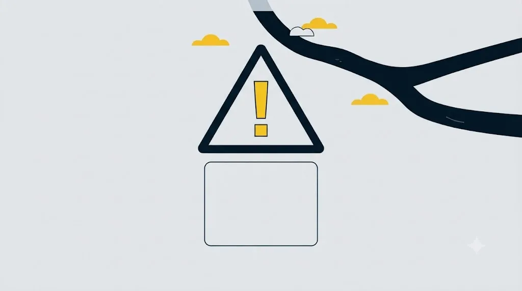 Ilustracja przedstawiająca znak ostrzegawczy nad niekompletnym profilem firmy w Google
