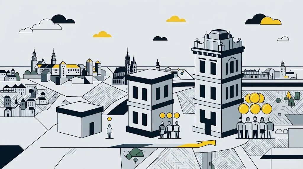 Ilustracja przedstawiająca trzy poziomy cen usług pozycjonowania w Krakowie